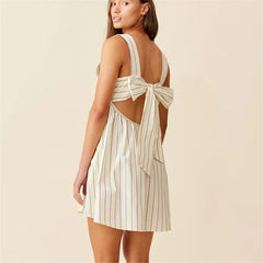 Babydoll Square Neck Back Bow Tie Mini Dress