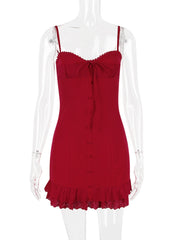 Red Lace Patchwork Buttoned Mini Dress Free From Label