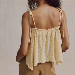 3D Floral Textured Spaghetti Tie Strap Cropped Top