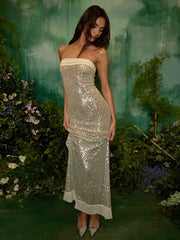 Sequin Strapless Sheer Maxi Dress