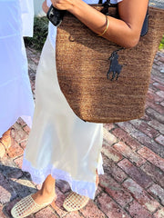 Satin Lace Trim Midi Skirt