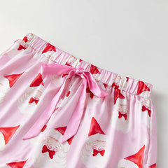 Christmas Satin Button Down Shirt And Pajama Shorts Set