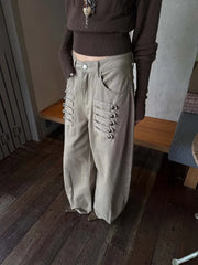 Barrel Decorative Military-Style Buttons Pants