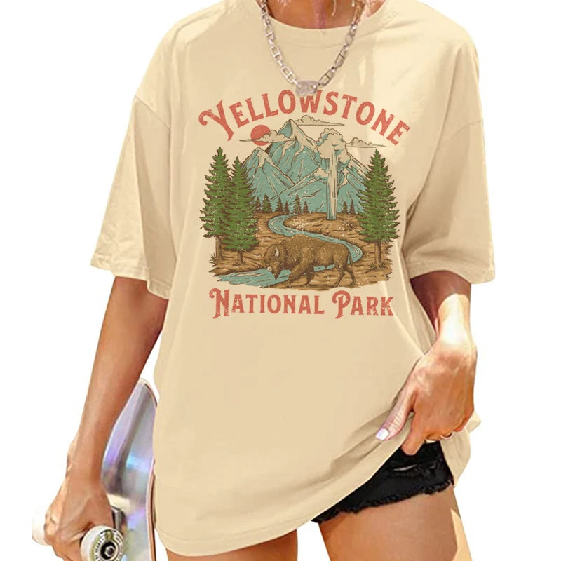 Oversized Vintage Mountain Adventure Graphic Tees