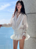 Shirt Lose Long Sleeve Frill Micro Mini Dress