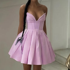 Lavender V-neck Strapless Mini Dress