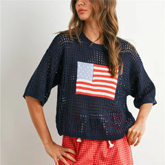 American Flag Print Knit Crochet Top