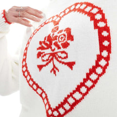 White Knit Flower Heart Sweater