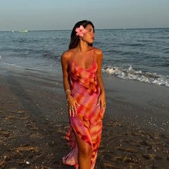 Flower Printed Strap Beach Maxi Dress