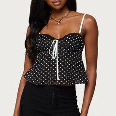 Cami Ribbion Tie up Polka Dot Top