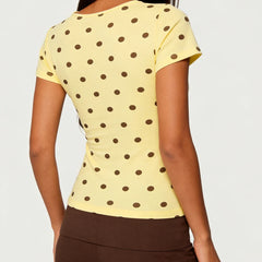 Polka Dot Print Short Sleeve Crew Neck Top