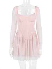 Pink Long Sleeve Bustier Frill Mini Dress - Free From Label