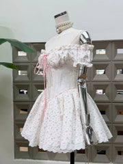 Off Shoulder Floral Corset Tie Up Mini Dress