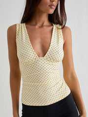 Polka Dot Sleeveless V-Neck Tank Top