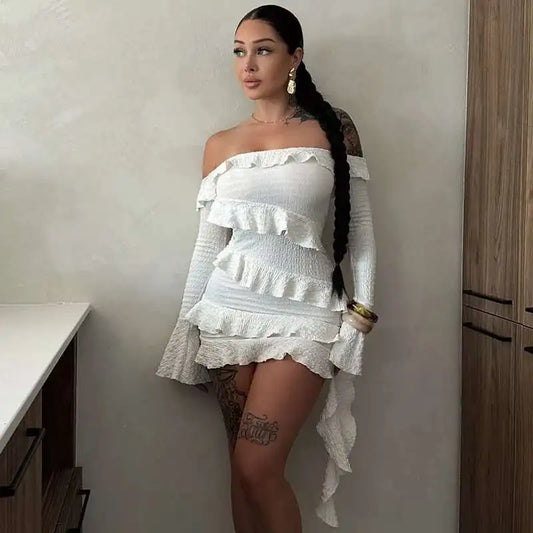 Ruffle Off Shoulder Short Dress