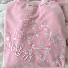 Pink Howdy Cowboy Hat Embroidered Sweatshirt