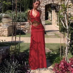 Tie Up Crop Top And Maxi Skirt Set