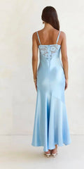 Satin Lace Insert Sweetheart Bust Maxi Dress