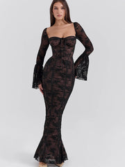 Lace Square Neck Long Flare Sleeve Maxi Dress Free From Label