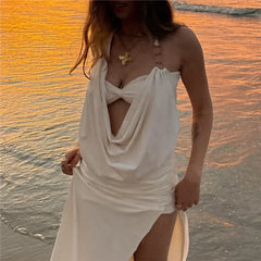 Metal Ring Halter Cowl Neck Layer Cut Out Top