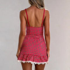 Red Plaid Cami Lace Trim Mini Dress