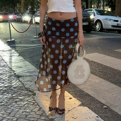 Polka Dot  Sheer Irregular Hem Midi Skirt
