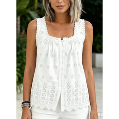 White Button Down Embroidered Eyelet Top