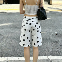 White Polka Dot Denim Bermuda Shorts