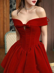 Red off-shoulder dress worn by a model 