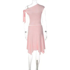 Off-Shoulder Tie Crop Top And Midi Skirt Set