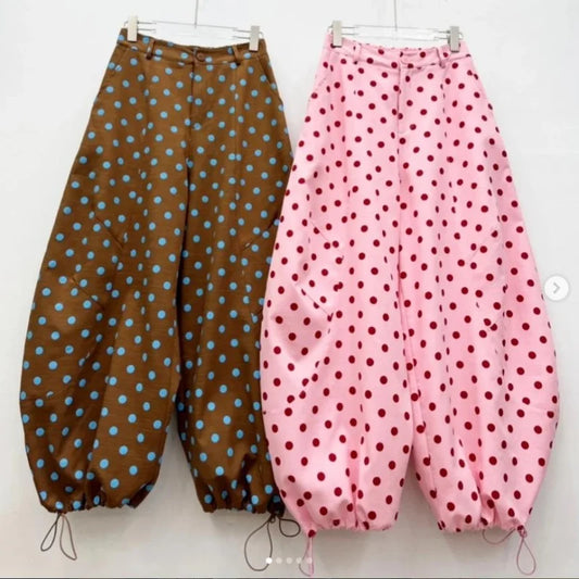 Polka Dots Print High Waist Wide Leg Barrel Jeans
