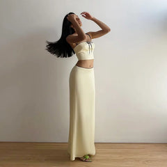 Open Back Satin Cropped Top and Skirt Matching Sets