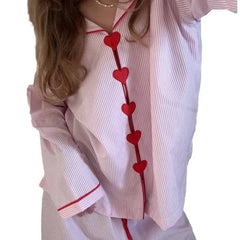 Striped Colour Block Embroidery Long Sleeve Top And Pants Loungewear Set