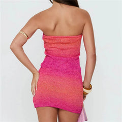 Pink Gradient Knit Strapless Mini Dress