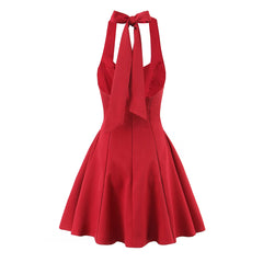 Halter bow seam pleated mini dress.