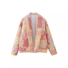 Pink Floral Patchwork Print Quilted Jacket
