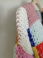 Knit Colourful Patchwork Pattern Cardigan