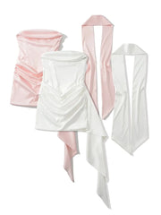 Satin Strapless Corset Tie Up Drape Mini Dress