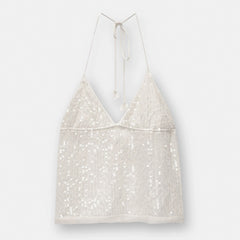 Sequin Sheer Open Back Tie Up Top