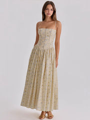 Floral Print Square Neck Strap Long Dress