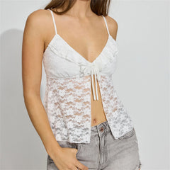 Printed Tie Up Slit Tank Top