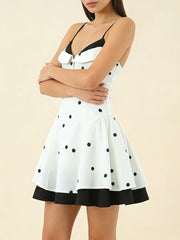With Dotted Spaghetti Strap Flare Mini Dress