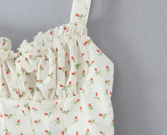 White Rose Flower Print Ruched Chest Mini Dress