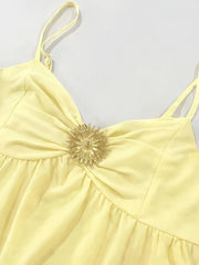 Yellow Floral Embellished Mini Dress