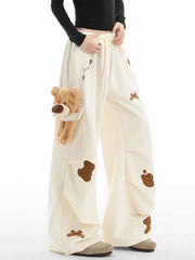 Bear Embroidery Wide Leg Sweatpants