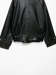 Black Faux Leather High Neck Zipper Biker Jacket