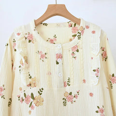 Flower Printed Cotton Long Sleeve Nightdress