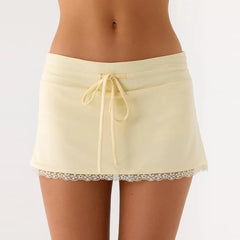 Drawstring Lace Trim Mini Skirt
