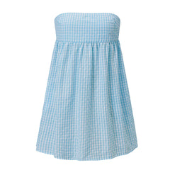 Gingham Strapless Babydoll Back Tie Mini Dress