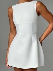 Solid Straight Neck Sleeveless Mini Dress - Free From Label